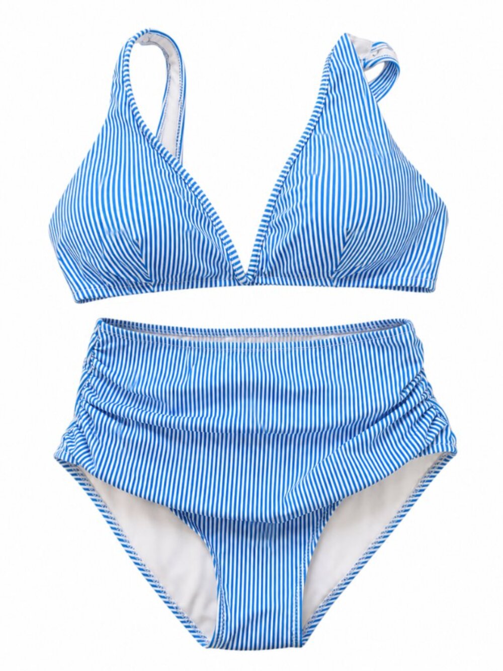 🪩 2/20 Blue Striped High Waisted Bikini Set Estimated Size M